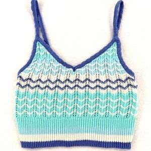 American Eagle Crochet Crop Tank XS Blue Boho Y2K